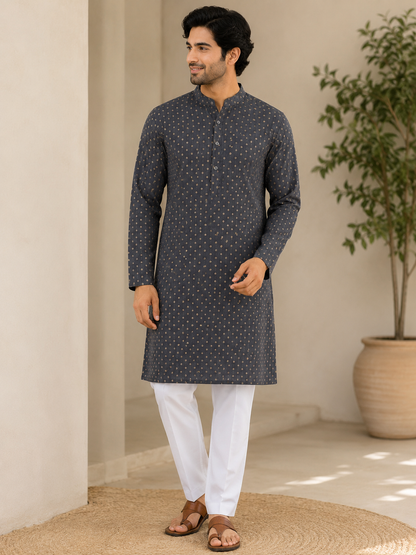 KPD6249 Black Gold Sequins Work Kurta Pyjama Set