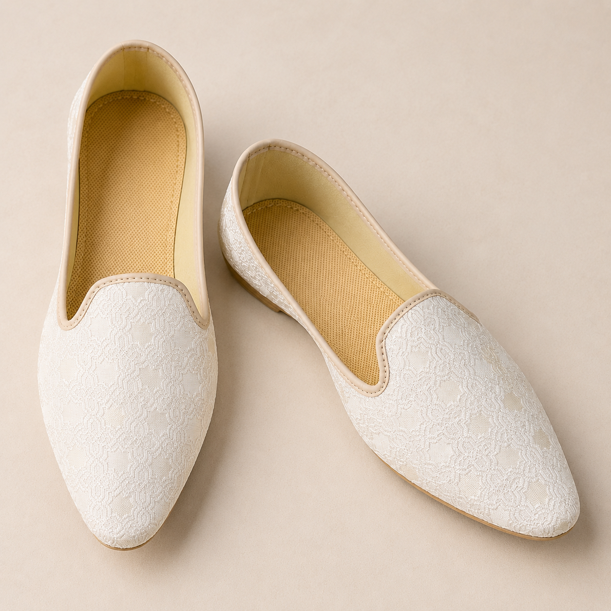 KPL0057 Cream Jacquard Jutti Khussa For Men