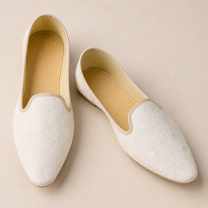 KPL0057 Cream Jacquard Jutti Khussa For Men