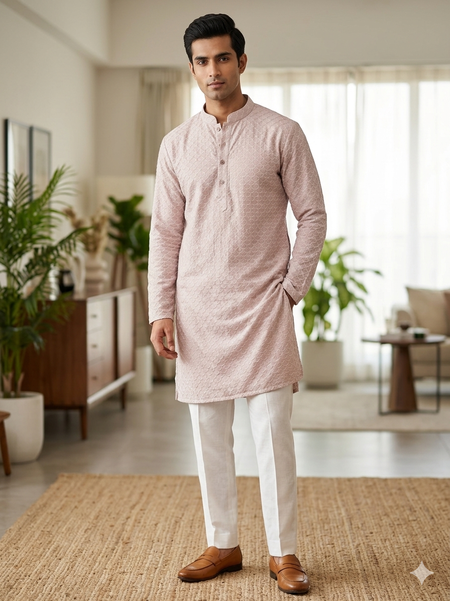 KPD6243 Pastel Pink Heavy Sequins Work Kurta With Lining