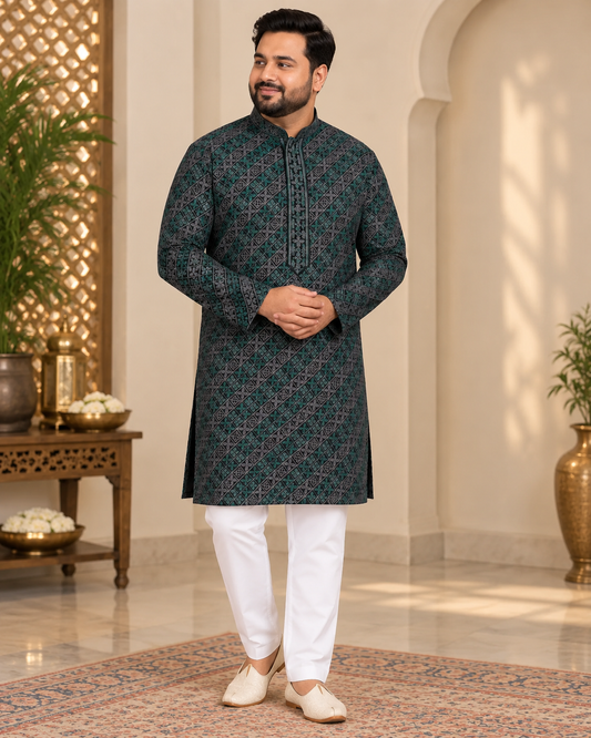 KPD6312 Black & Green Thread and Sequin Work Kurta Set