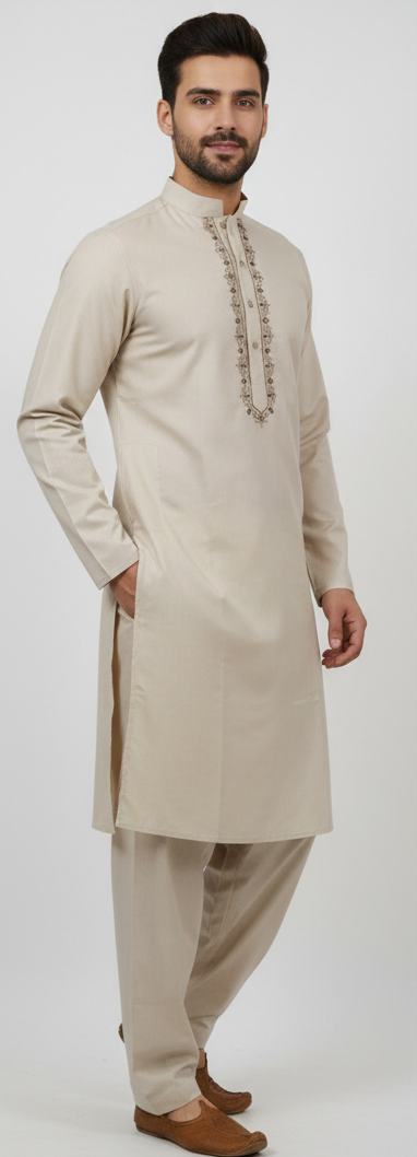 KPC1015 Beige Pathani Kurta Salwar Set