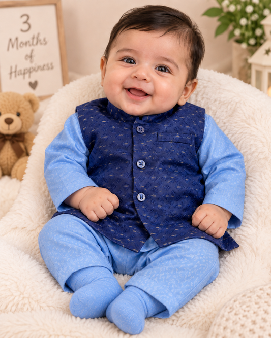 KPK2022 Royal Blue Embroidered Waistcoat Set