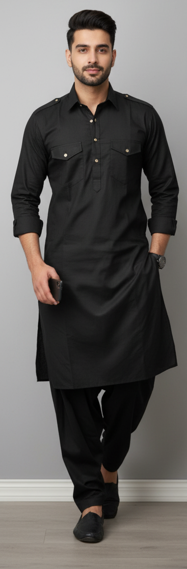 KPC1019 Black Pathani Kurta Salwar Set