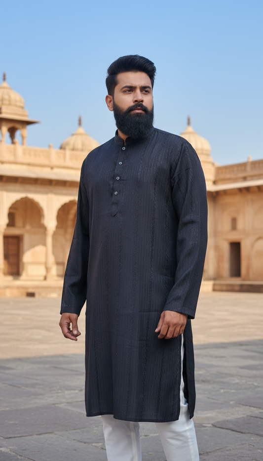 KPD6163 Black Cotton Kurta Pyjama Set