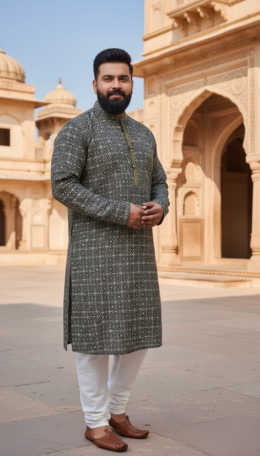 KPD4009 Black Designer Kurta With White Pyjama Set