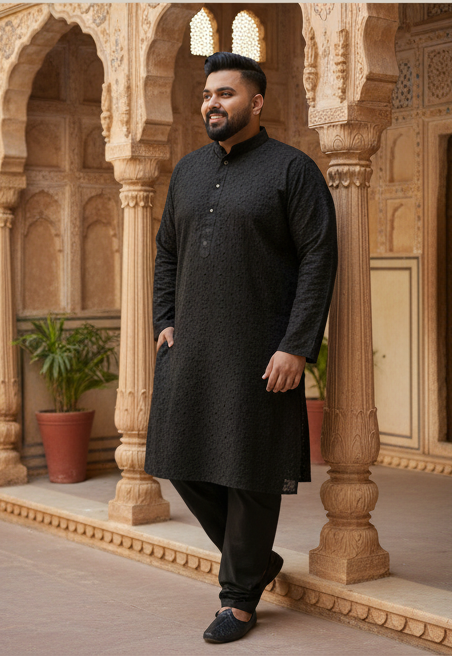 KPD4048 Plus Designer Size Black Kurta Pyjama
