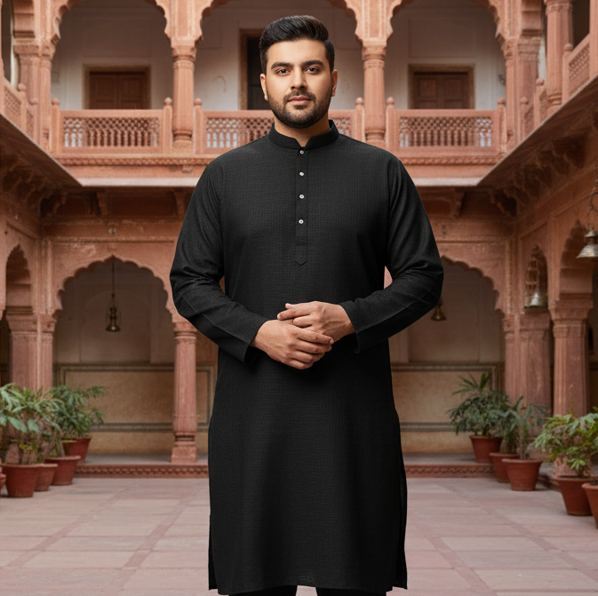 KPD4032 Plus Size Black Kurta with Straight Pyjama