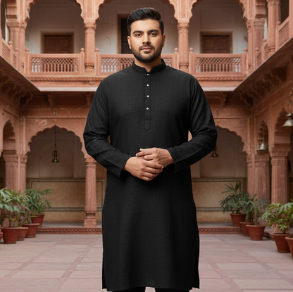 KPD4032 Plus Size Black Kurta with Straight Pyjama