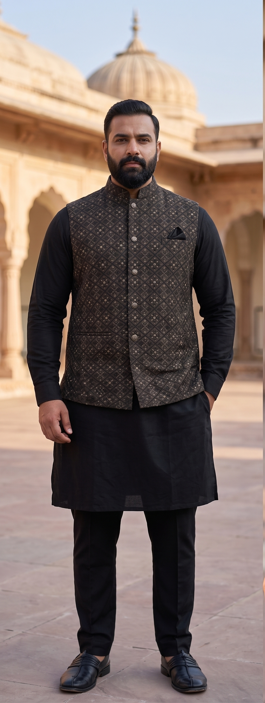 Plus Size Black Heavy Work Nehru Jacket