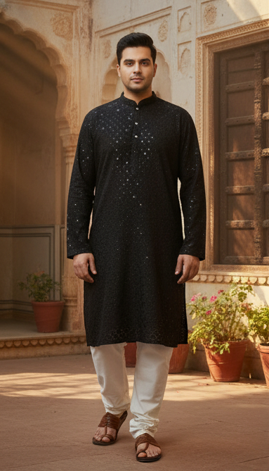 KPD4018 Black Chikankari Plus Size Kurta Pyjama