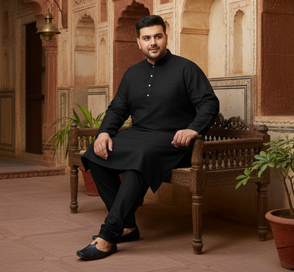 KPD4032 Plus Size Black Kurta with Straight Pyjama