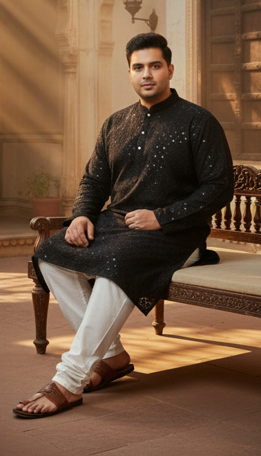 KPD4018 Black Chikankari Plus Size Kurta Pyjama