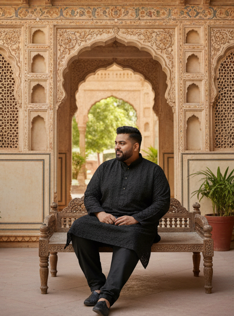 KPD4048 Plus Designer Size Black Kurta Pyjama