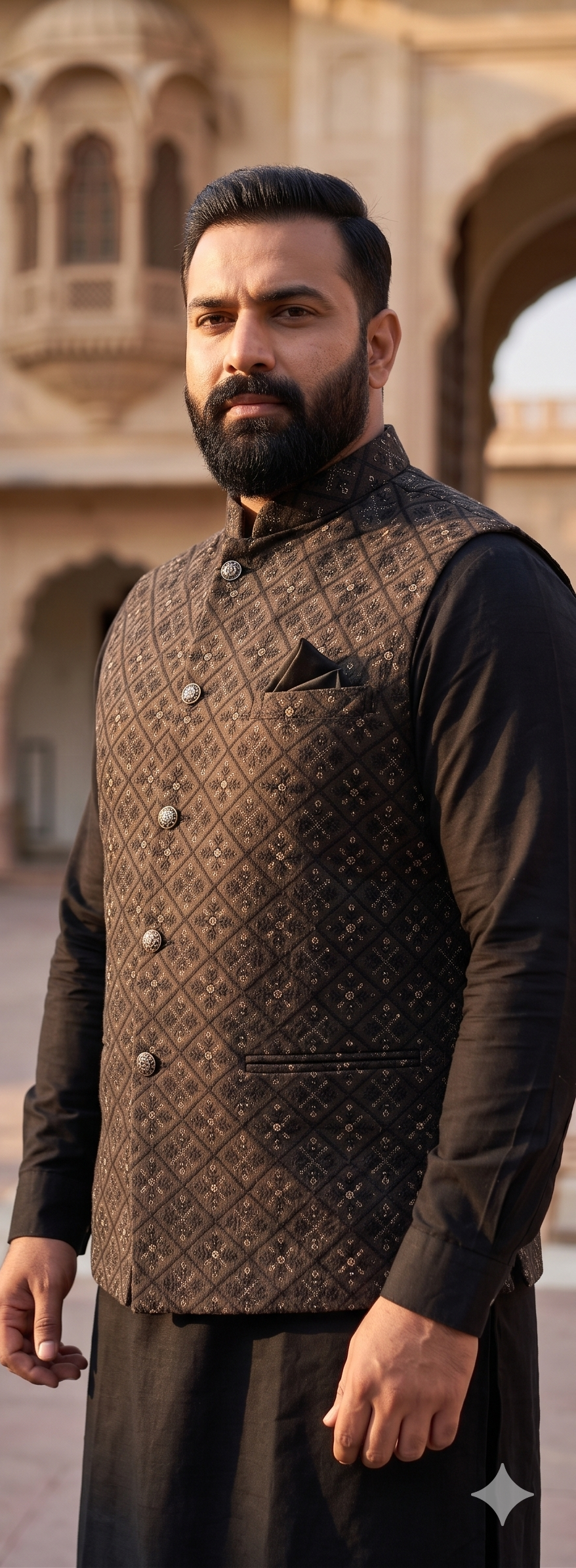 Plus Size Black Heavy Work Nehru Jacket