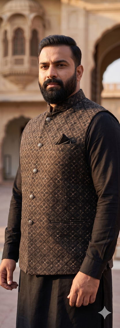 Plus Size Black Heavy Work Nehru Jacket
