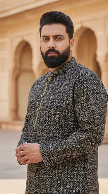 KPD4009 Black Designer Kurta With White Pyjama Set