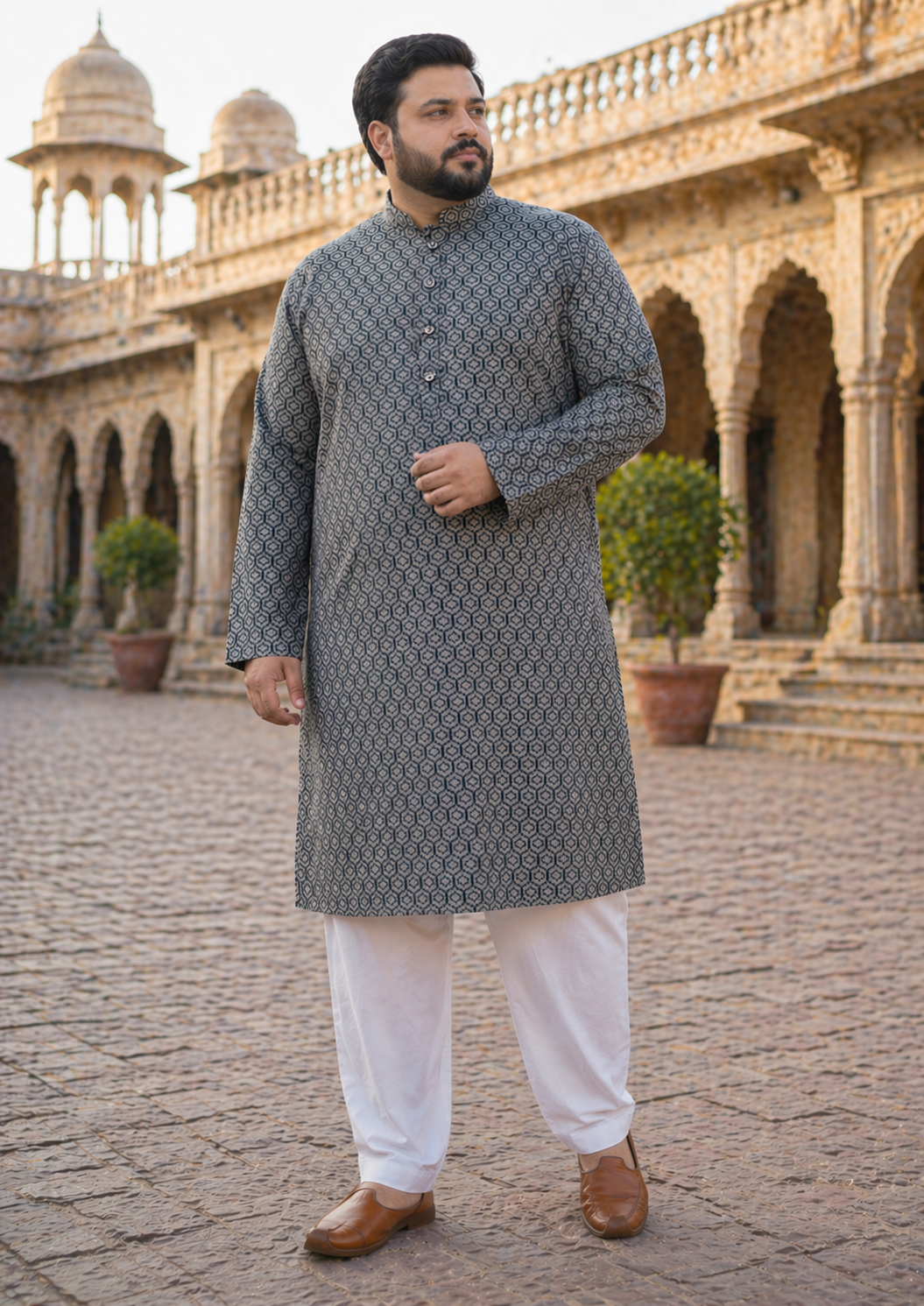 KPD4028 Black Beige Plus Size Kurta Pyjama