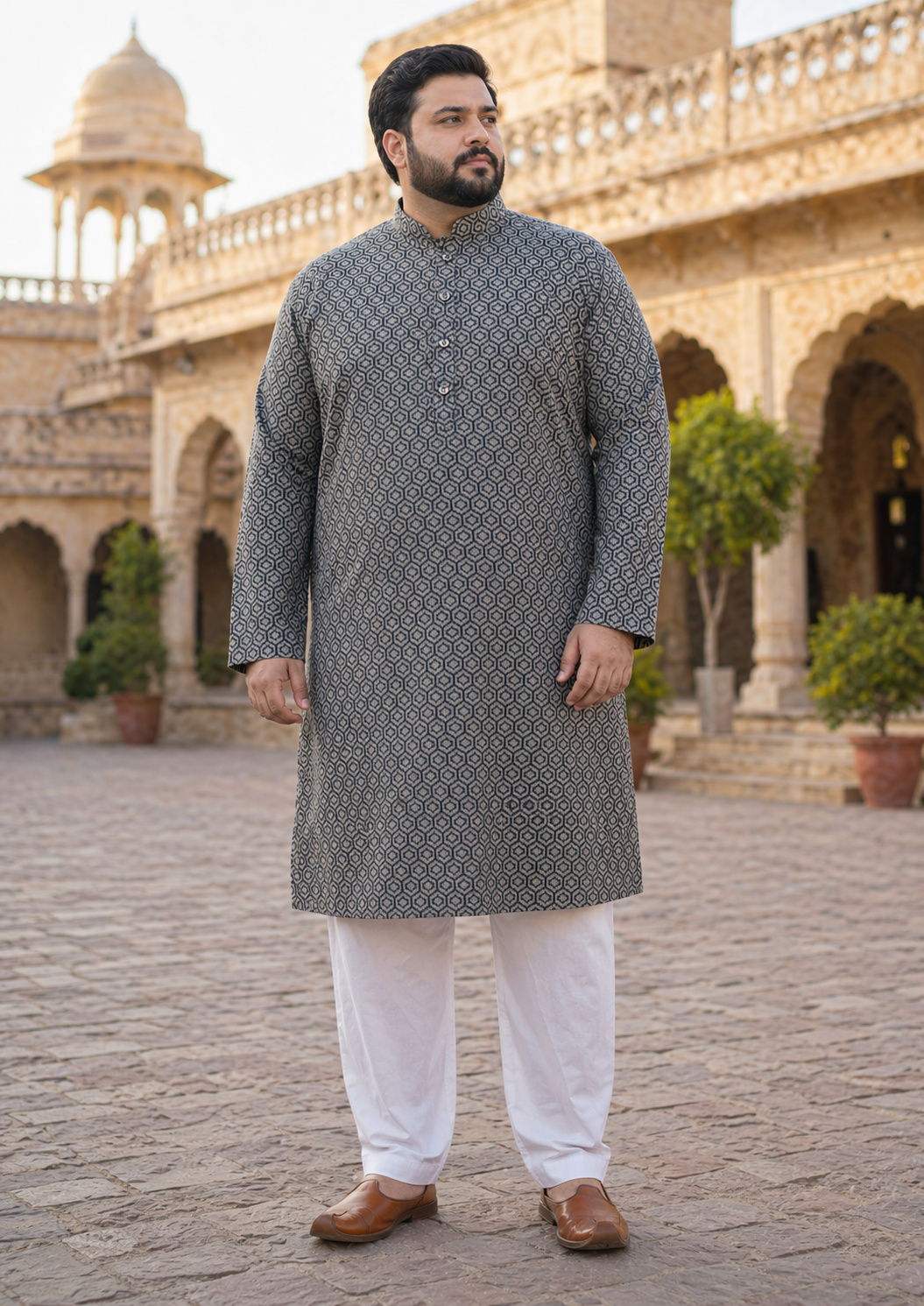 KPD4028 Black Beige Plus Size Kurta Pyjama