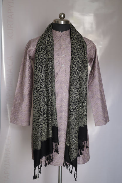 Folded scarf with black tassels on a white background