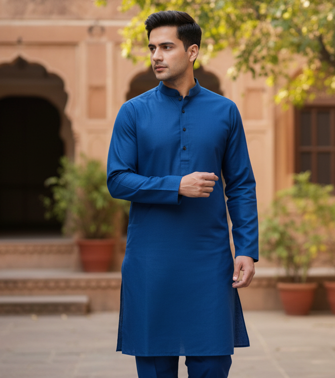 KPC1040 Plain Ink Blue Kurta Pyjama Set