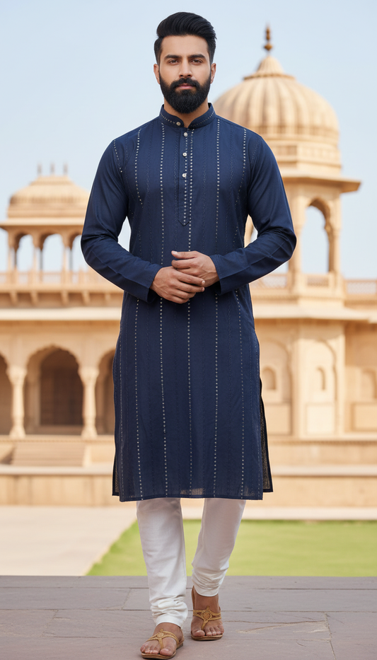 KPD6124 Blue Sequence Work Kurta Pyjama Set