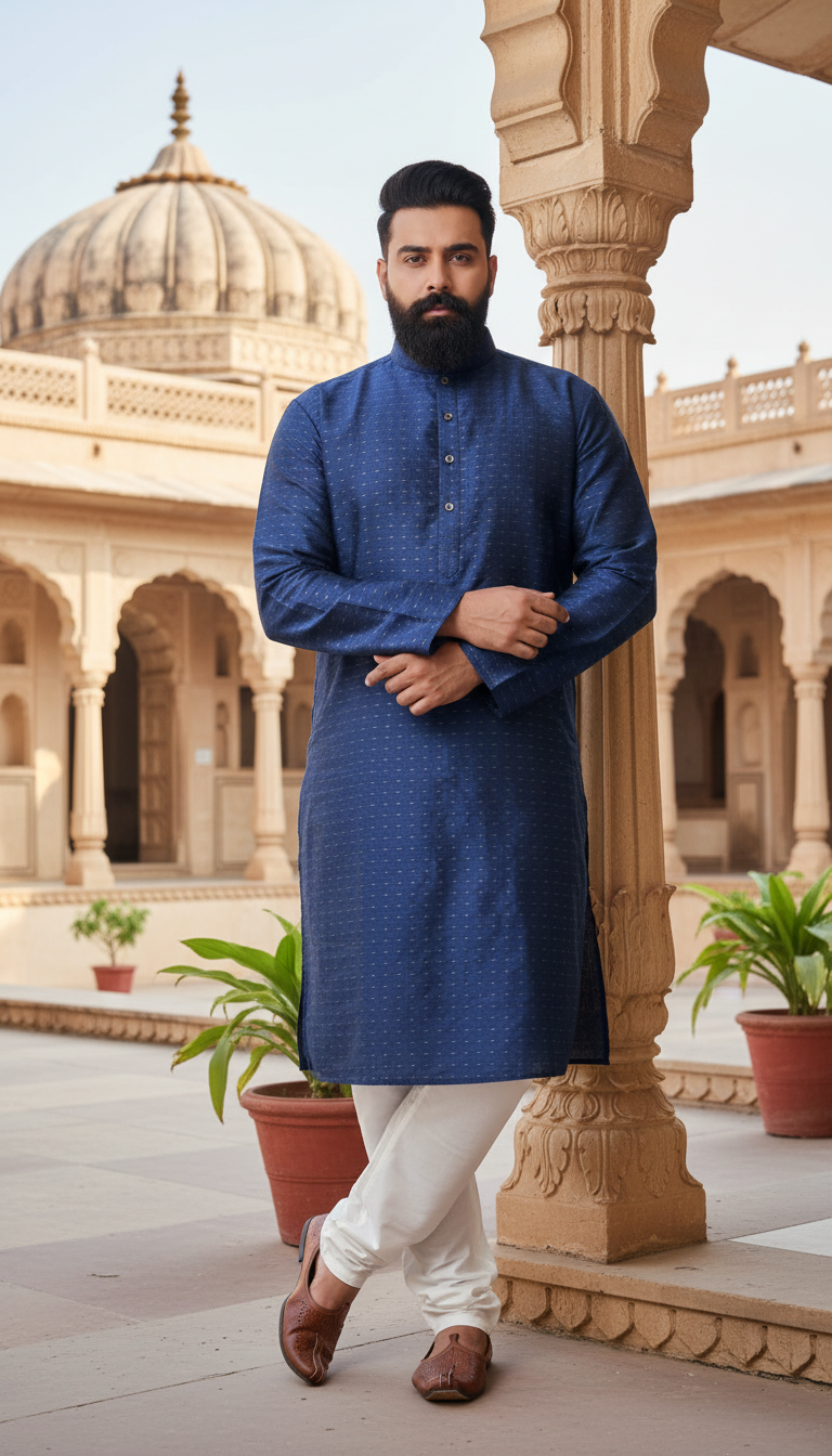KPD4029 Royal Blue Self Design Plus Size Kurta Pyjama