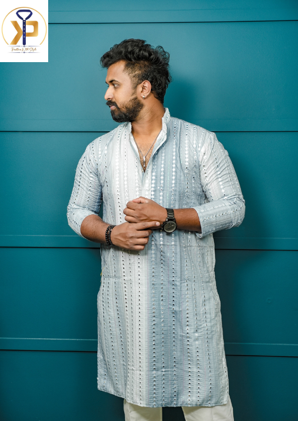 KPD2051 Blue Mirror Work Kurta Pyjama Set