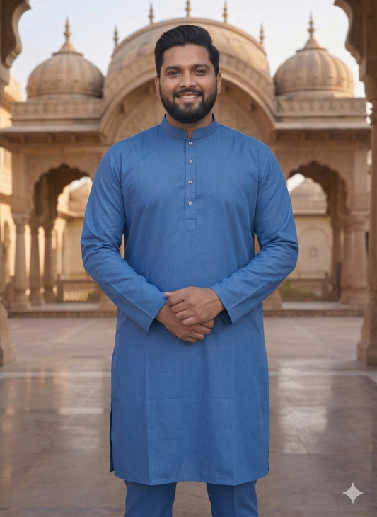 KPD4068 Plus Size Plain Blue Kurta with Pyjama