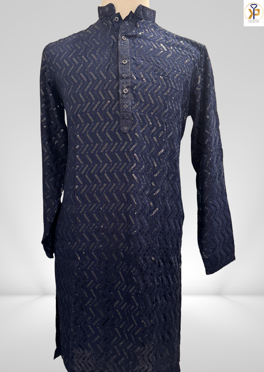KPD4064 Plus Size Blue Sequence Kurta Pyjama Set