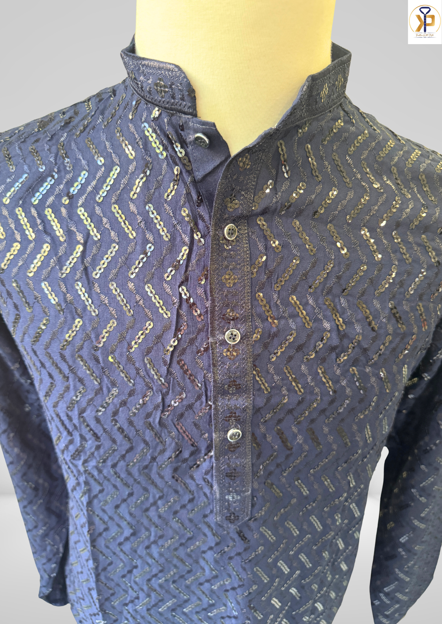 KPD6132 Blue Sequence Kurta Pyjama Set