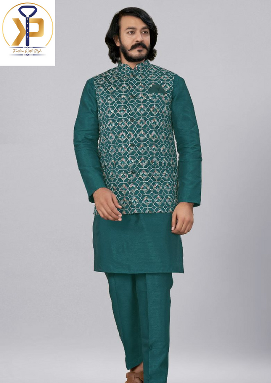 bottle green nehru jacket