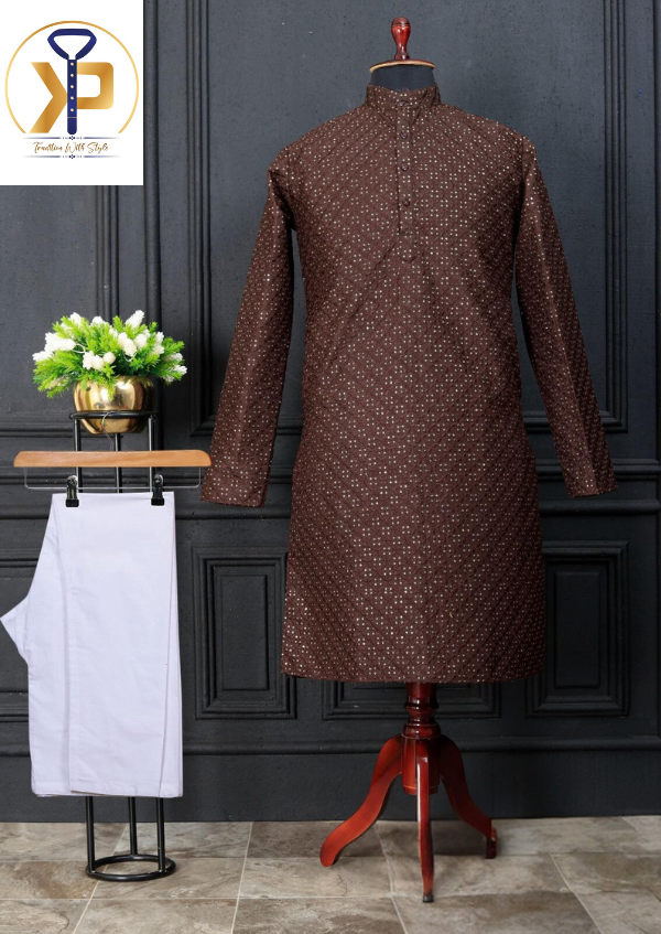 brown chikankari kurta pyjama