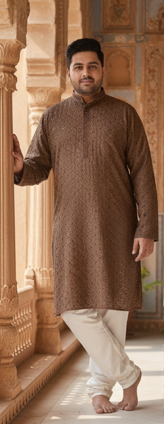 KPD4033 Plus Size Brown Kurta with Straight Pyjama