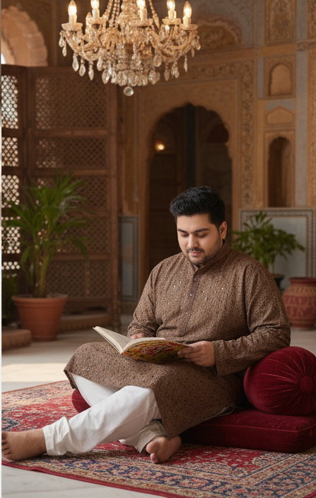 KPD4033 Plus Size Brown Kurta with Straight Pyjama