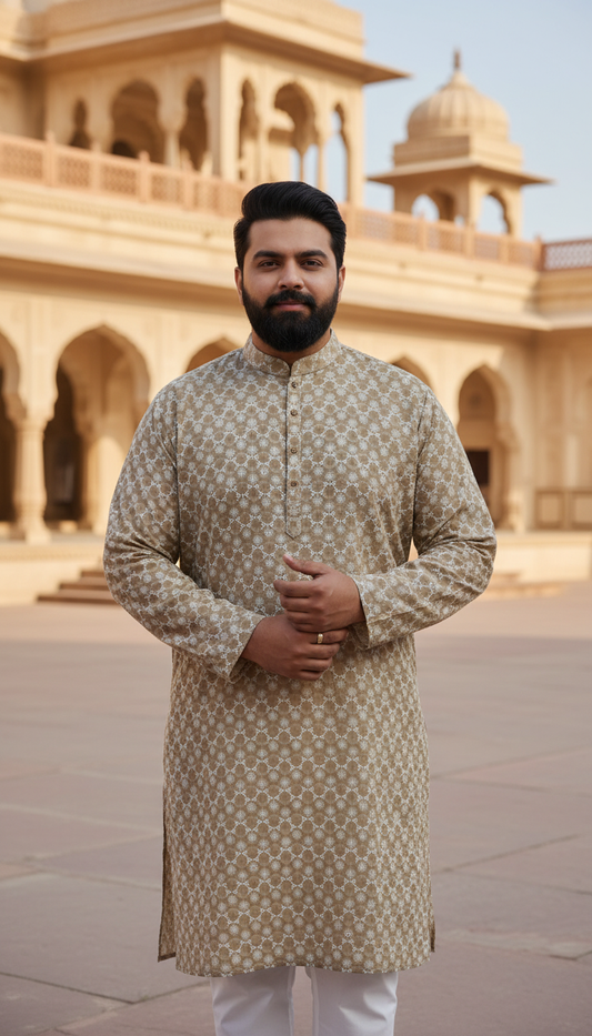 KPD4078 Plus Size Brown Threadwork Kurta