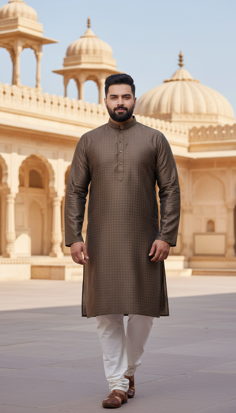 KPD4030 Brown Self Design with Lining Plus Size Kurta Set