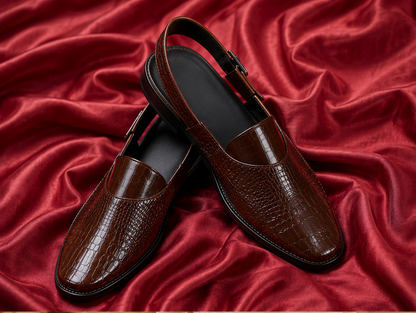 Brown Textured Peshawari Sandals / Jutti for Men 
