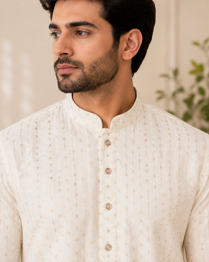 KPD6241 White Heavy Sequins Work Kurta With Lining