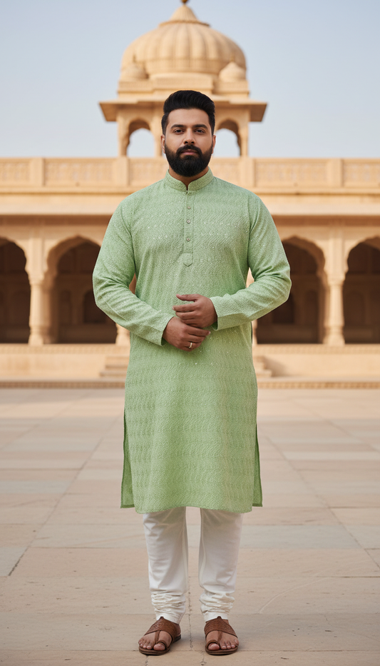 KPD6023 Sage Green Luckhnowi Kurta Pyjama