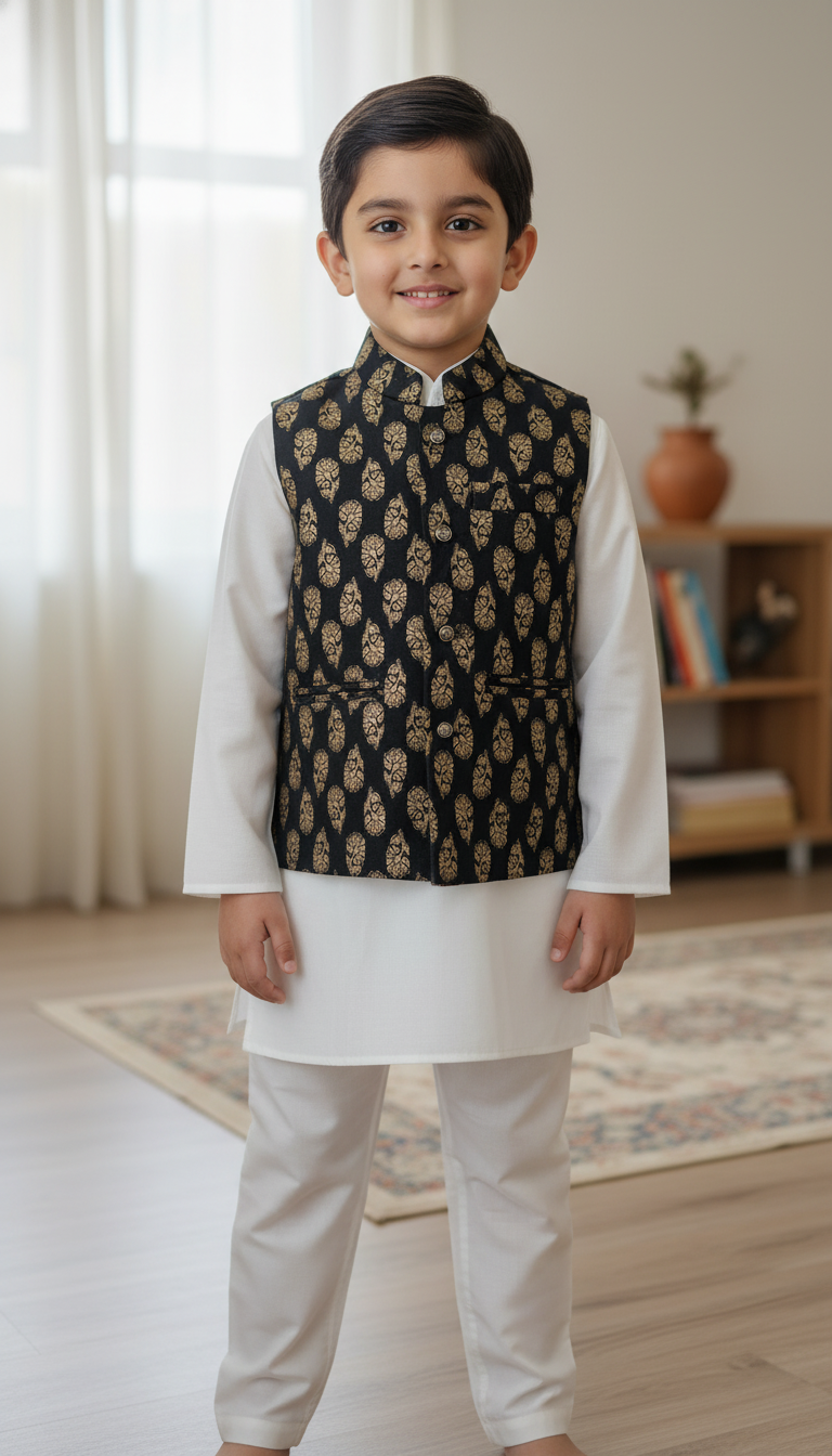 KPK7101 White Kurta and Black Nehru Jacket 5-6y