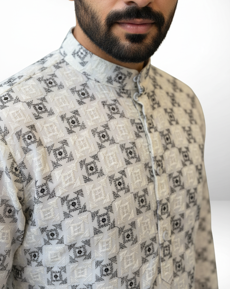 KPD6144 White Thread Work Kurta Pyjama