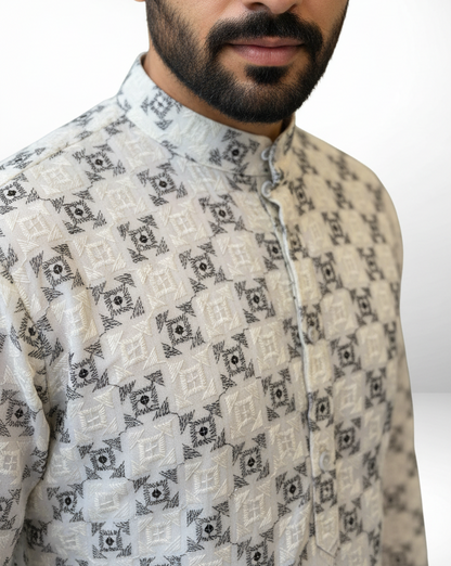 KPD6144 White Thread Work Kurta Pyjama