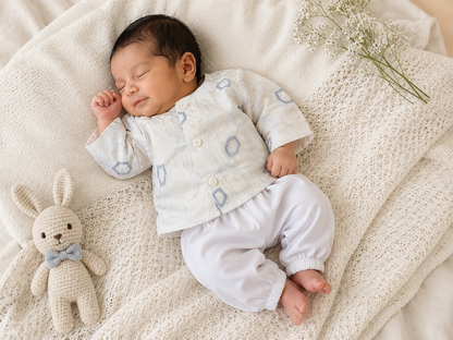 KPK7118 Boys Ivory Printed Cotton Kurta Pant Set