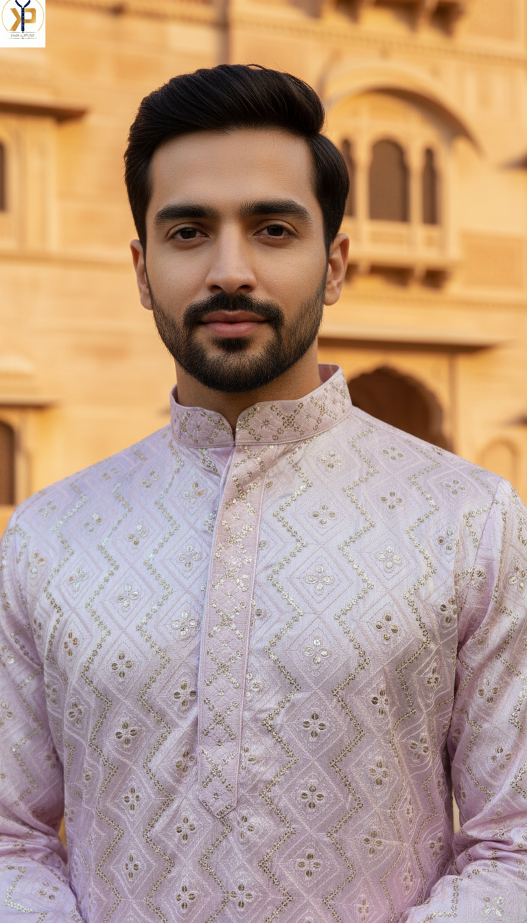 KPD6122 Pink Sequins Work Kurta Pyjama Set