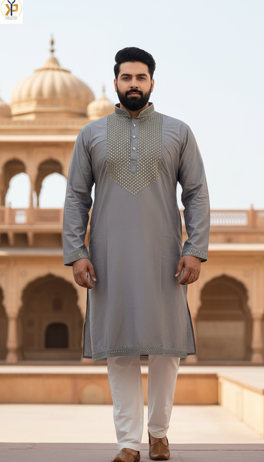 KPD6128 Grey Heavy Work Kurta Pyjama Set