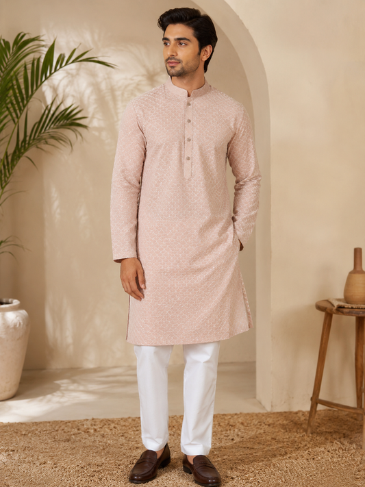 KPD6243 Pastel Pink Heavy Sequins Work Kurta With Lining