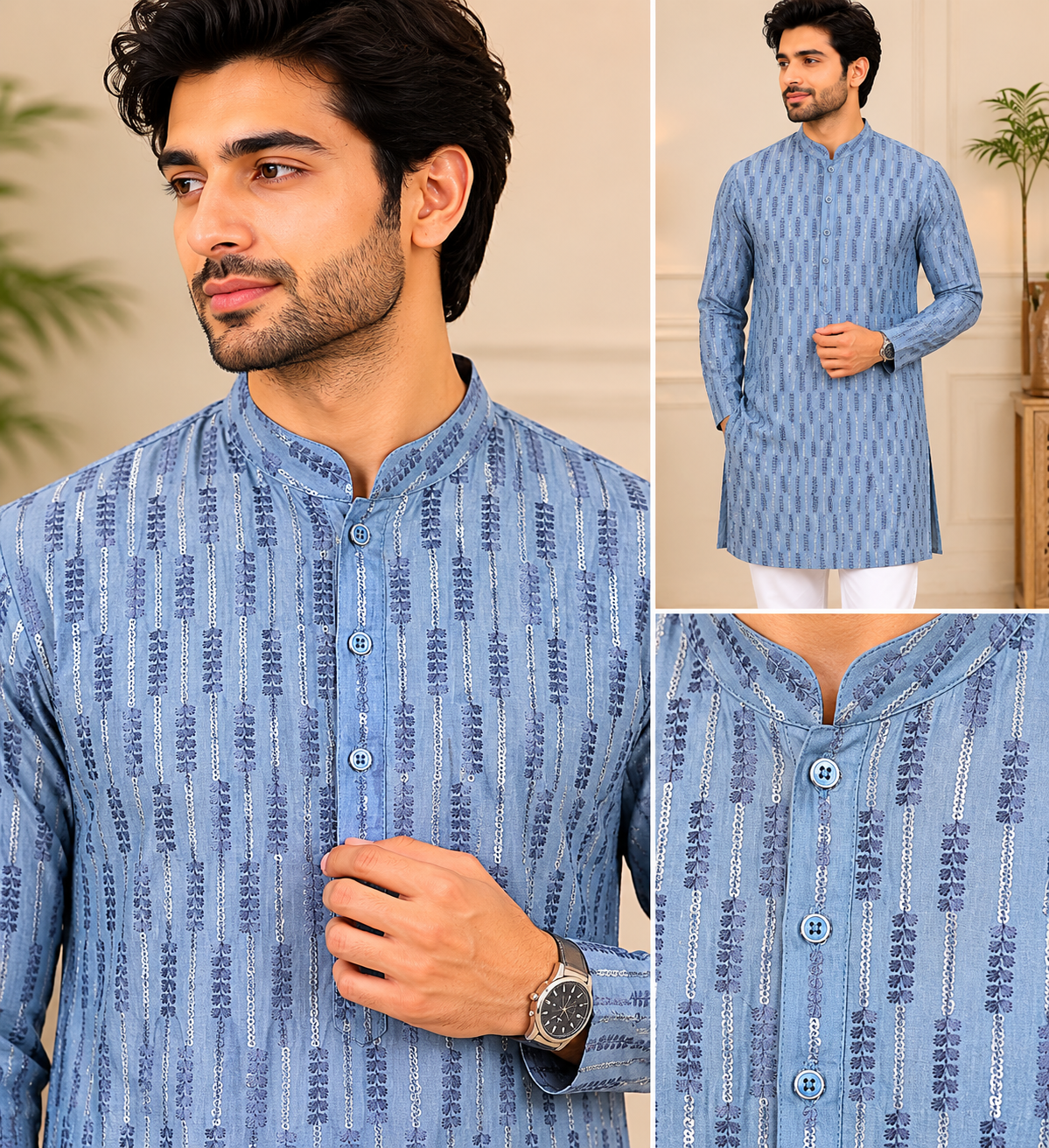 KPD6242 Blue Heavy Sequins Work Kurta With Lining