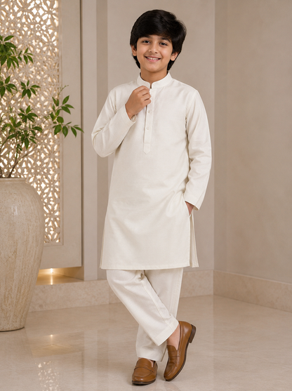 KPK2012 Classic Cream Kurta Pyjama Set for Boys