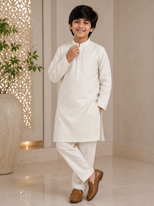 KPK2012 Classic Cream Kurta Pyjama Set for Boys
